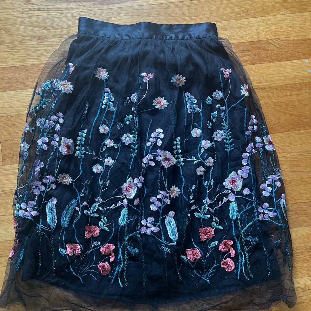 H&M Blue and Pink Embellished Tulle Midi Skirt